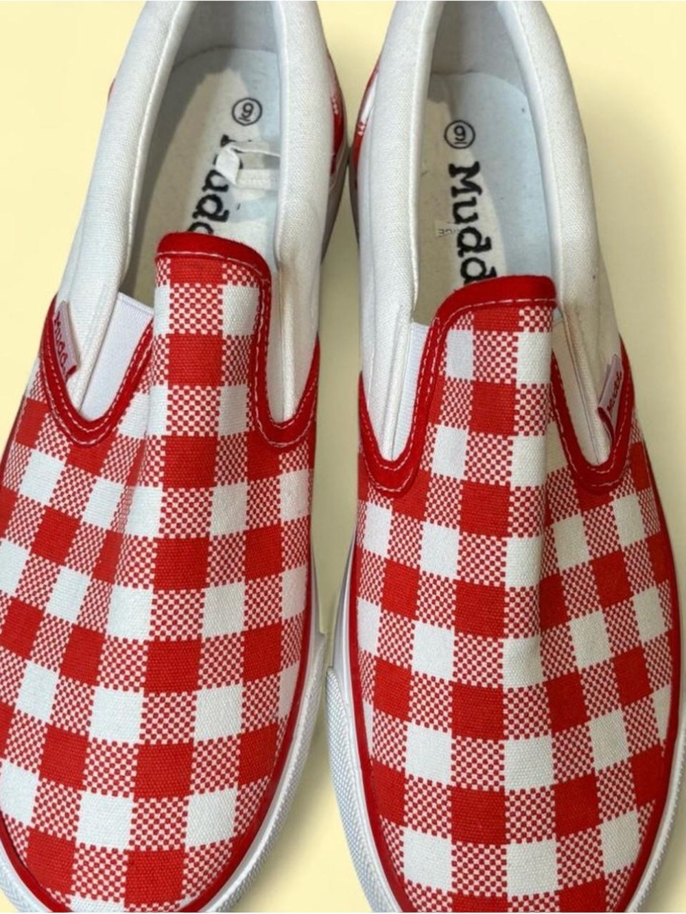 Red & White Check Slip-Ons